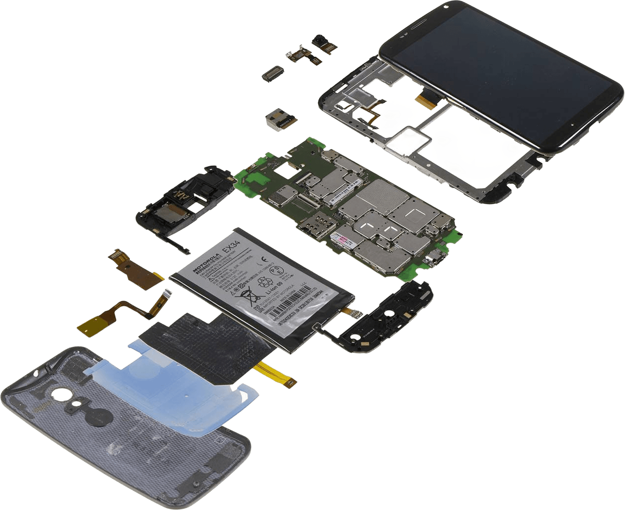 Exploded view of phone repair parts